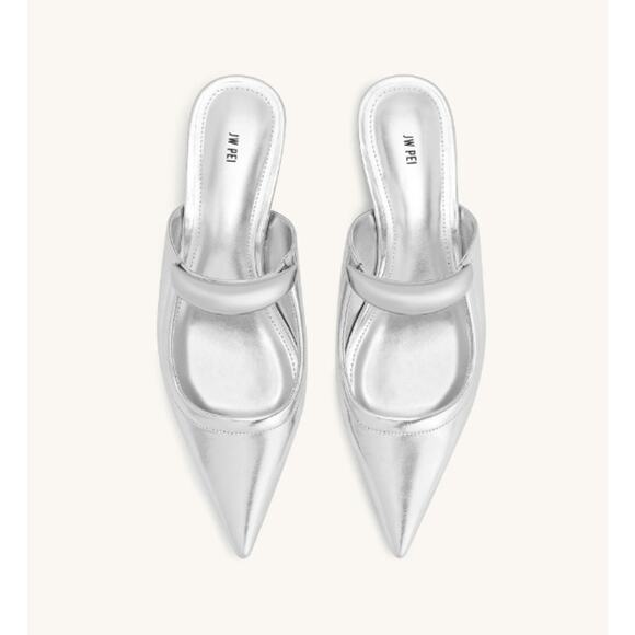 JW PEI Helena Pierced Mules Vegan Leather Slip On Pointed Toe Kitten Heel Shoes - Picture 2 of 14